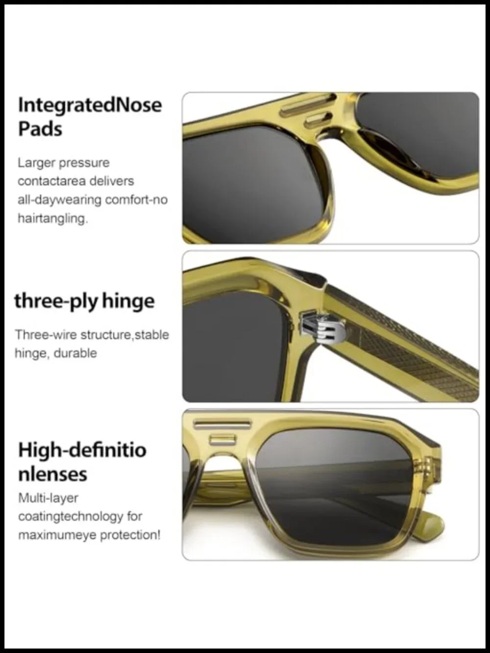 Retro Chunky Square Aviator Sunglasses with Double Beam UV400 Protection